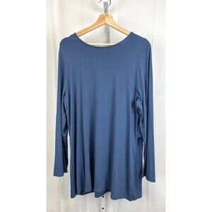 J. JILL  Size L Wearever Tied Back Tunic Top Long Sleeve Dusty Indigo Blue